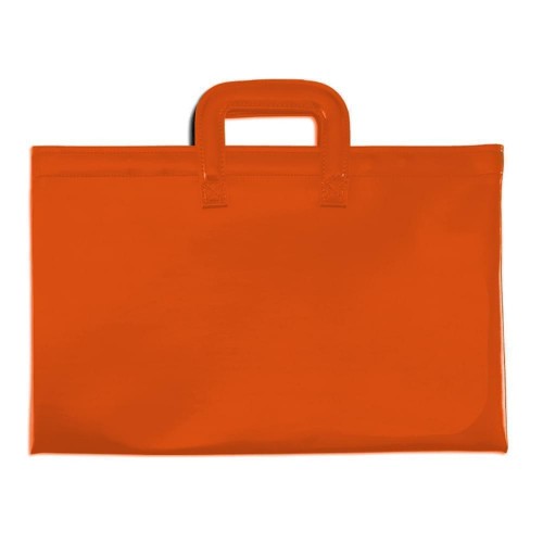 Briefcase with Luggage Handles-Faux Leather Vinyl-Orange