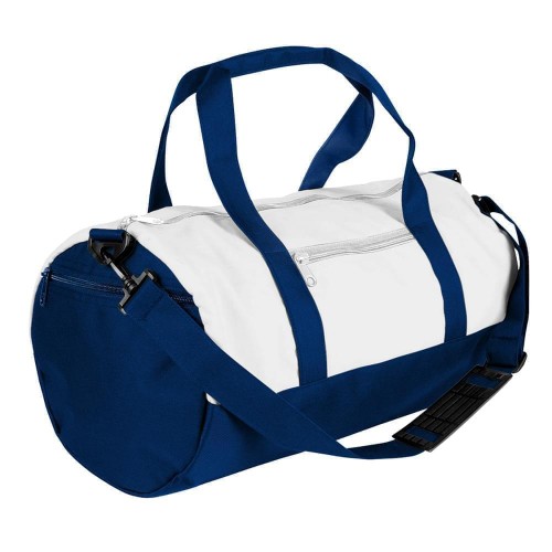 USA Made Nylon Poly Athletic Barrel Bags, White-Navy, PMLXZ2AA3I