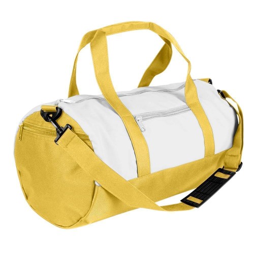 USA Made Nylon Poly Athletic Barrel Bags, White-Gold, PMLXZ2AA3Q