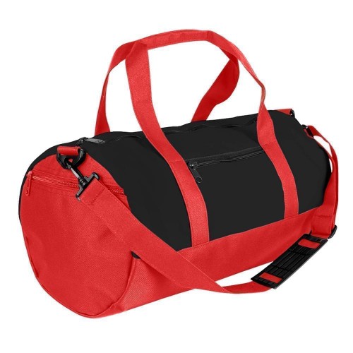 USA Made Nylon Poly Athletic Barrel Bags, Black-Red, PMLXZ2AAOL