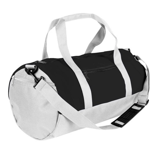 USA Made Nylon Poly Athletic Barrel Bags, Black-White, PMLXZ2AAOP