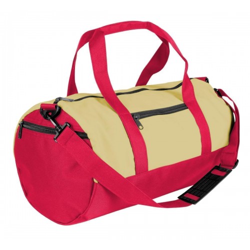 USA Made Heavy Canvas Athletic Barrel Bags, Natural-Red, PMLXZ2AAV2