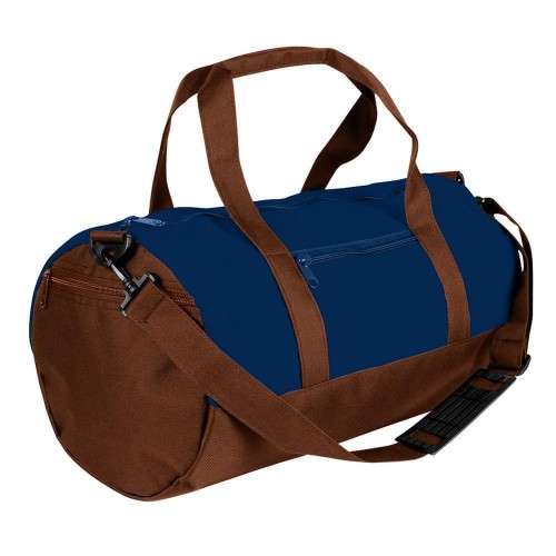 USA Made Nylon Poly Athletic Barrel Bags, Navy-Brown, PMLXZ2AAWD