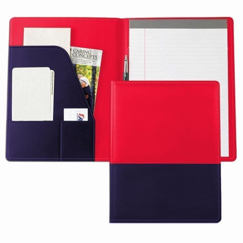 Duplex Letter Folder-Faux Leather Vinyl-Red / Navy