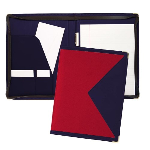 Edge Letter Zipper Folder-600 Denier Nylon and Faux Leather Vinyl-Red / Navy