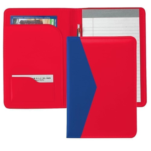 Accent Stitched Junior Folder-Faux Leather Vinyl-Red / Royal Blue