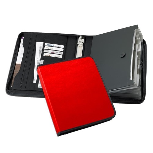 Tribeca-Accordion Zipper Ring Binder-600 Denier Nylon or Faux Leather Vinyl-Red