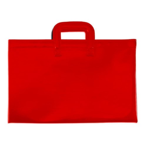 Briefcase with Luggage Handles-Faux Leather Vinyl-Red