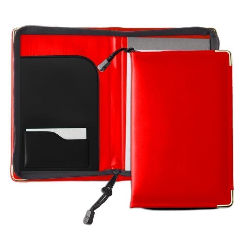 Prestige Junior Zipper Folder-Faux Leather Vinyl-Red