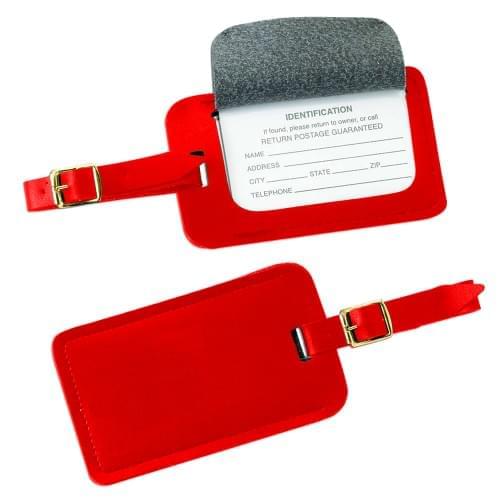 Stitched Luggage Tag-Faux Leather Vinyl-Red