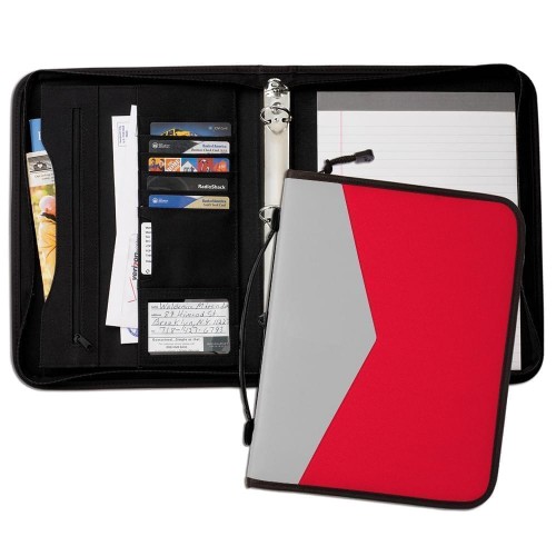 Tribeca Dual Tone 1" Zipper Ring Binder with Handle-600 Denier Nylon and Faux Leather Vinyl-Red / White Tribeca Dual Tone 1" Zipper Ring Binder with Handle-600 Denier Nylon and Faux Leather Vinyl-Red / White