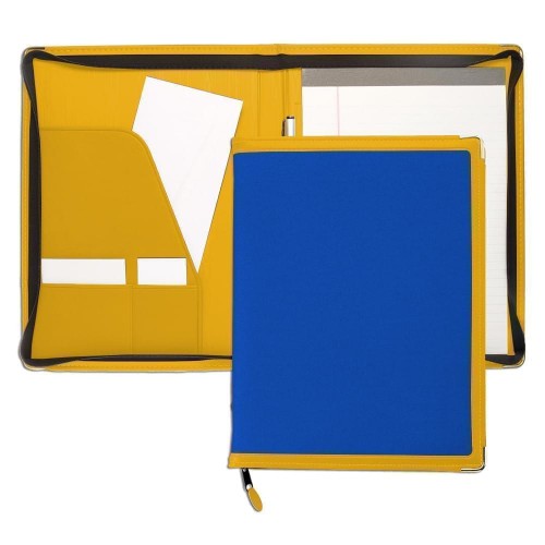 Edge Embroidered Letter Zipper Folder-600 Denier Nylon and Faux Leather Vinyl-Royal Blue / Gold