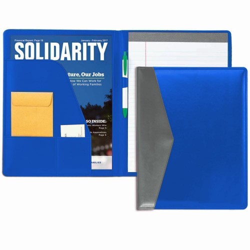 Accent Stitched Letter Folder-Faux Leather Vinyl-Royal Blue / Grey