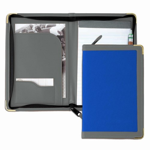 Edge Embroidered Junior Zipper Folder-600 Denier Nylon and Faux Leather Vinyl-Royal Blue / Grey Edge Embroidered Junior Zipper Folder-600 Denier Nylon and Faux Leather Vinyl-Royal Blue / Grey