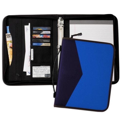 Tribeca Dual Tone 1" Zipper Ring Binder with Handle-600 Denier Nylon and Faux Leather Vinyl-Royal Blue / Navy Tribeca Dual Tone 1" Zipper Ring Binder with Handle-600 Denier Nylon and Faux Leather Vinyl-Royal Blue / Navy
