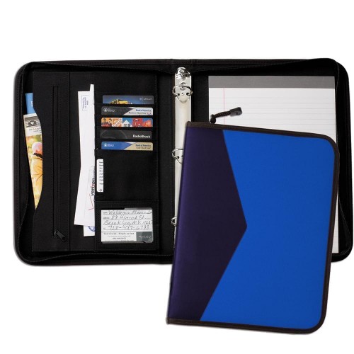 Tribeca Dual Tone 1" Zipper Ring Binder-600 Denier Nylon and Faux Leather Vinyl-Royal Blue / Navy