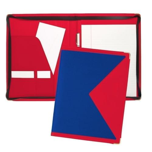 Edge Letter Zipper Folder-600 Denier Nylon and Faux Leather Vinyl-Royal Blue / Red