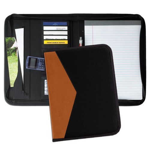 Tribeca Dual Tone Zipper Folder-Matte-Tan / Black