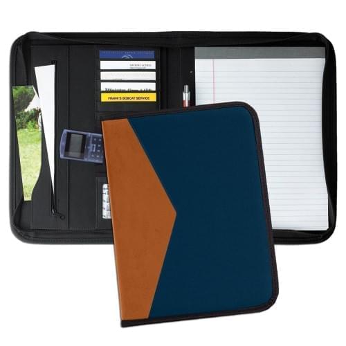Tribeca Dual Tone Zipper Folder-Matte-Tan / Navy