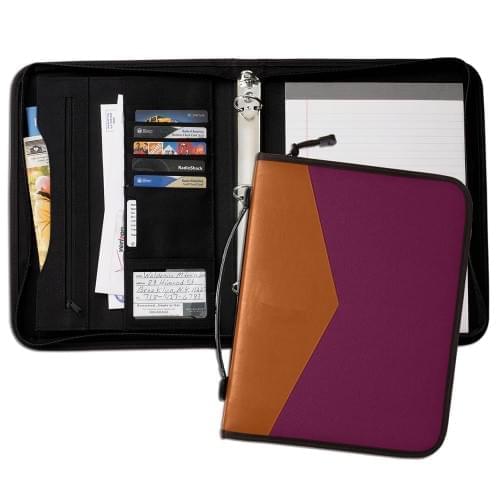Tribeca Dual Tone 1" Zipper Ring Binder with Handle-Matte-Tan / Burgundy
