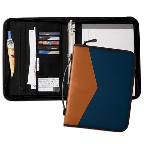 Tribeca Dual Tone 1" Zipper Ring Binder with Handle-Matte-Tan / Navy