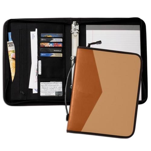 Tribeca Dual Tone 1" Zipper Ring Binder with Handle-Matte-Tan / Tan