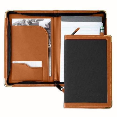 Edge Embroidered Junior Zipper Folder-Matte-Tan / Black