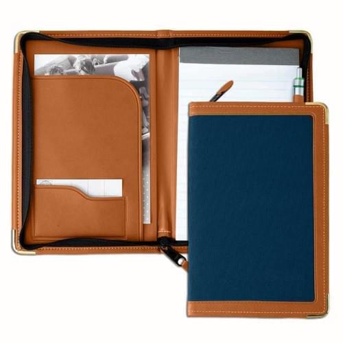 Edge Embroidered Junior Zipper Folder-Matte-Tan / Navy