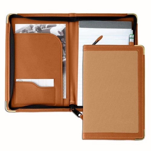 Edge Embroidered Junior Zipper Folder-Matte-Tan / Tan
