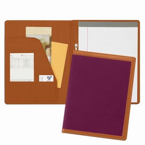 Edge Embroidered Letter Folder-Matte-Tan / Burgundy