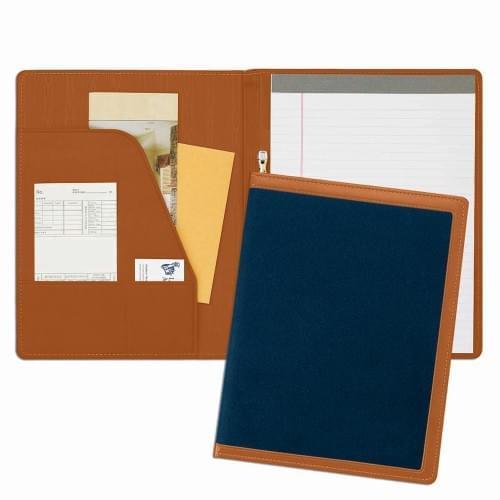 Edge Embroidered Letter Folder-Matte-Tan / Navy