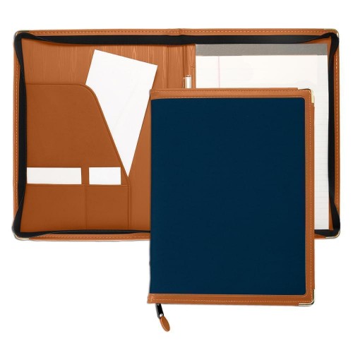 Edge Embroidered Letter Zipper Folder-Matte-Tan / Navy Edge Embroidered Letter Zipper Folder-Matte-Tan / Navy