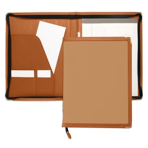 Edge Embroidered Letter Zipper Folder-Matte-Tan / Tan
