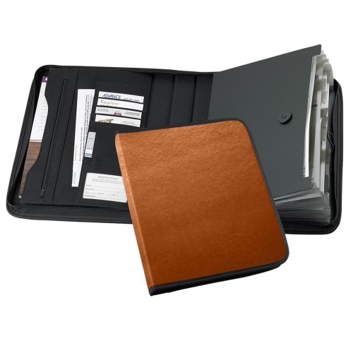 Tribeca-Accordion Zipper Portfolio-600 Denier Nylon or Faux Leather Vinyl-Tan