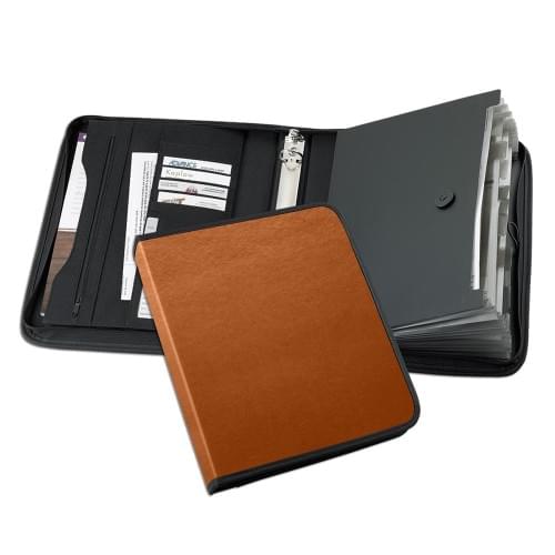 Tribeca-Accordion Zipper Ring Binder-600 Denier Nylon or Faux Leather Vinyl-Tan