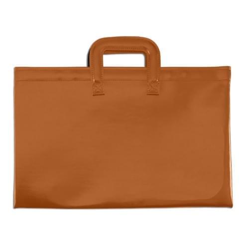 Briefcase with Luggage Handles-Faux Leather Vinyl-Tan