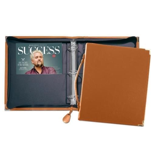 Zippered 1 1/2" D-Ring Binder with Strap-Faux Leather Vinyl-Tan