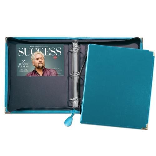 Zippered 1 1/2" D-Ring Binder with Strap-Faux Leather Vinyl-Turqoise