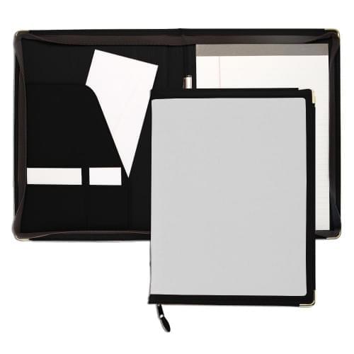 Edge Embroidered Letter Zipper Folder-600 Denier Nylon and Faux Leather Vinyl-White / Black