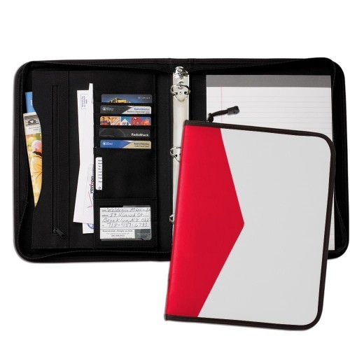 Tribeca Dual Tone 1" Zipper Ring Binder-600 Denier Nylon and Faux Leather Vinyl-White / Red