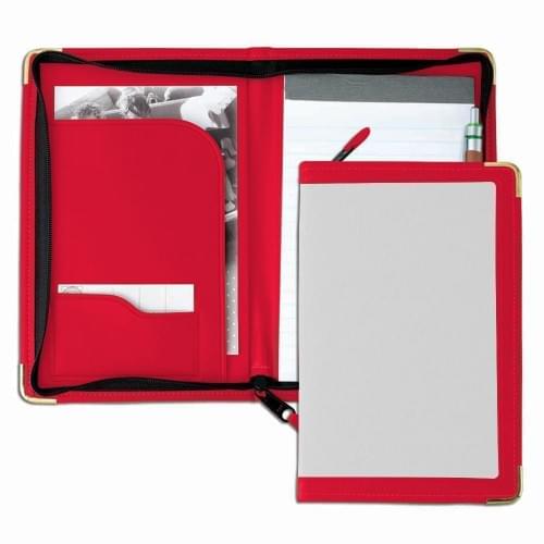 Edge Embroidered Junior Zipper Folder-600 Denier Nylon and Faux Leather Vinyl-White / Red