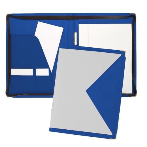 Edge Letter Zipper Folder-600 Denier Nylon and Faux Leather Vinyl-White / Royal Blue