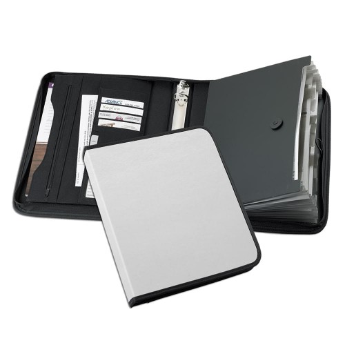 Tribeca Accordion Zipper Ring Binder-Polished-White Tribeca Accordion Zipper Ring Binder-Polished-White
