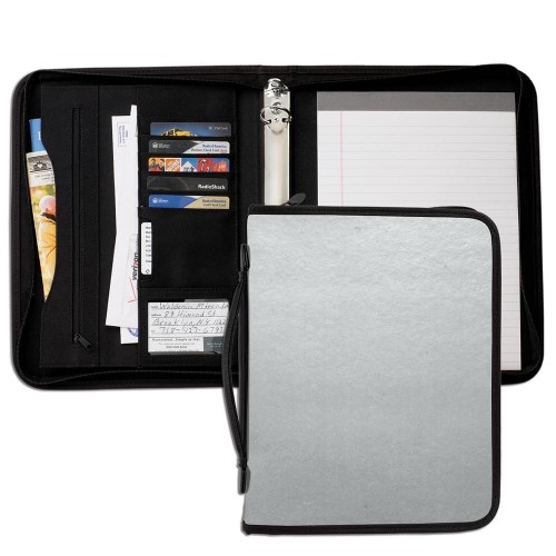 Tribeca 1" Zipper Ring Binder W/ Luggage Handle-Polished-White Tribeca 1" Zipper Ring Binder W/ Luggage Handle-Polished-White