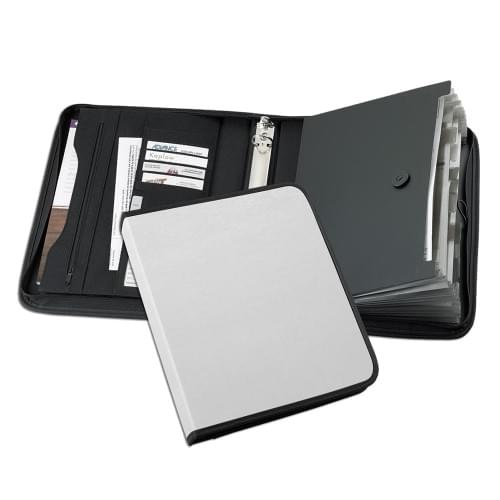 Tribeca-Accordion Zipper Ring Binder-600 Denier Nylon or Faux Leather Vinyl-White
