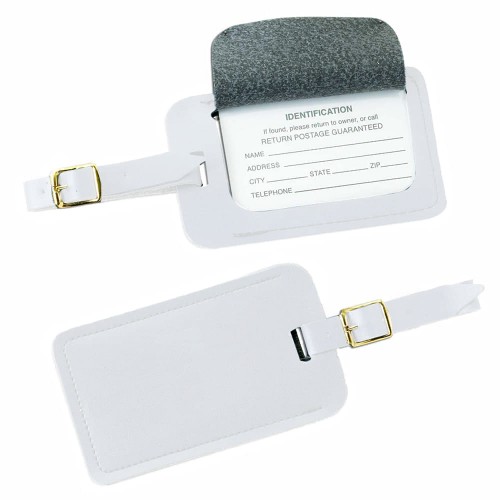 Stitched Luggage Tag-Faux Leather Vinyl-White