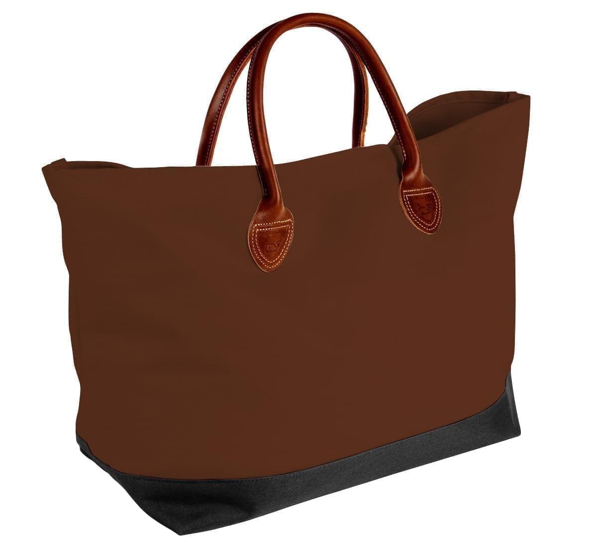 USA Made Canvas Leather Handle Totes, Brown-Black, 10899-CA9