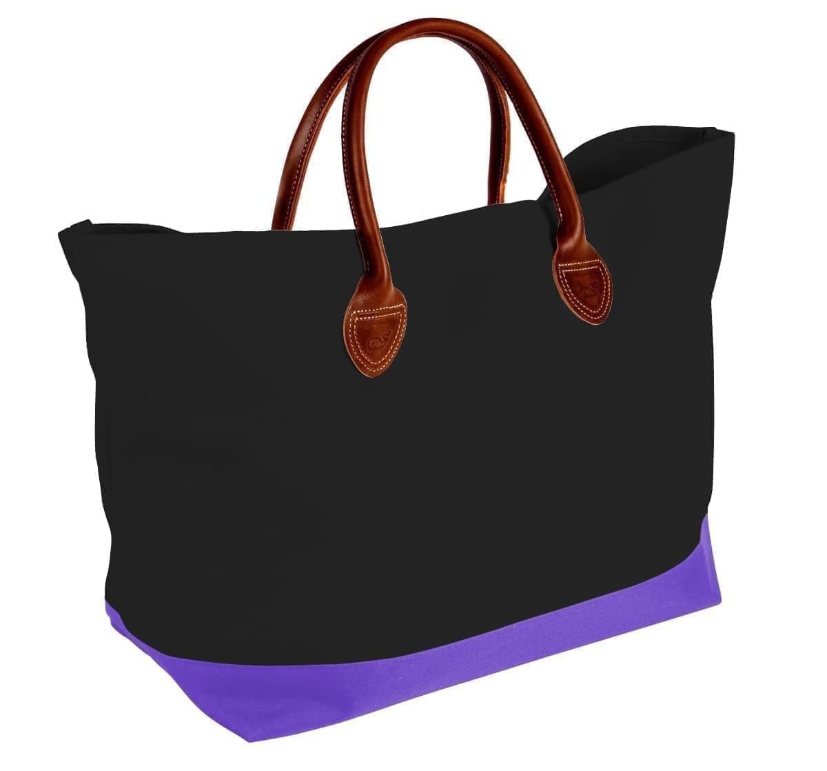 USA Made Canvas Leather Handle Totes, Black-Purple, 10899-KH9
