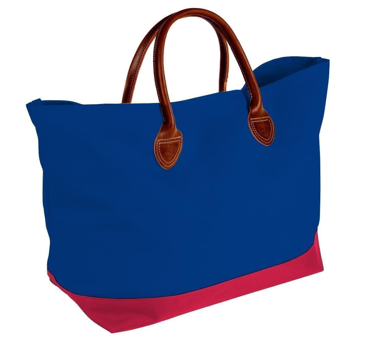USA Made Canvas Leather Handle Totes, Royal Blue-Red, 10899-LF9