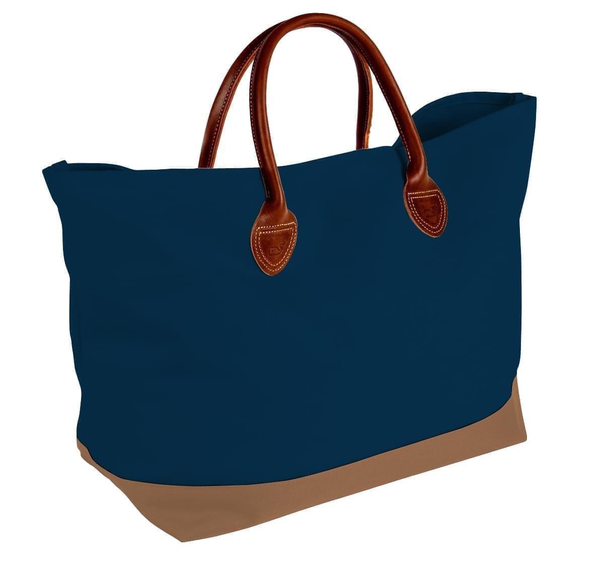 USA Made Canvas Leather Handle Totes, Navy-Bronze, 10899-OC9